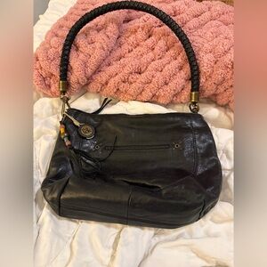 The Sak Black Leather Shoulder Bag with Braided Handle
